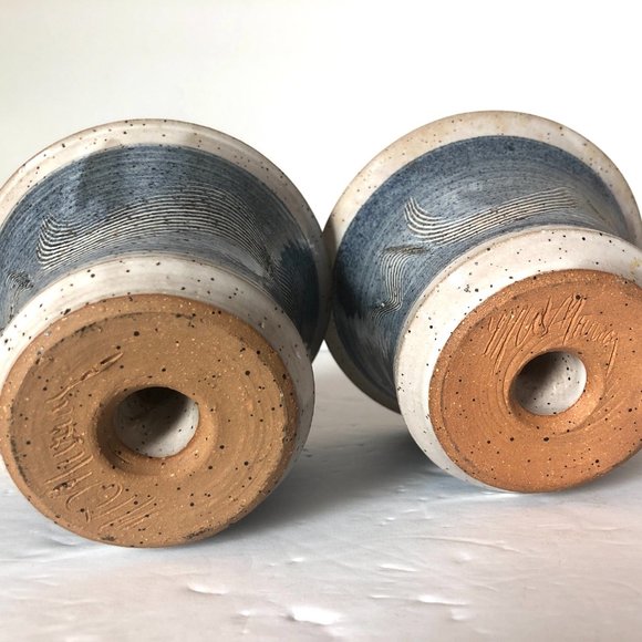 Apple Baker Dish Set of 2 Hand Thrown Pottery Signed MW Murray Blue Gray - Picture 4 of 6